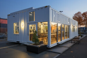 Extention modulaire container avec grandes ouvertures vitrées