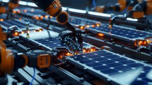 Robot assembalent des panneaux photovoltaiques high tech dans une usine