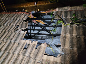 Dégâts sur toiture d'une maison Phénix ayant subi la chute d'un arbre